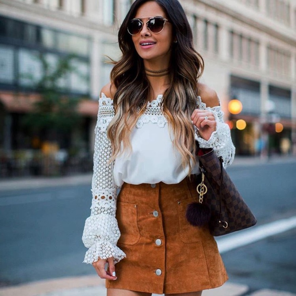 Lace crochet eyelet off the shoulder top